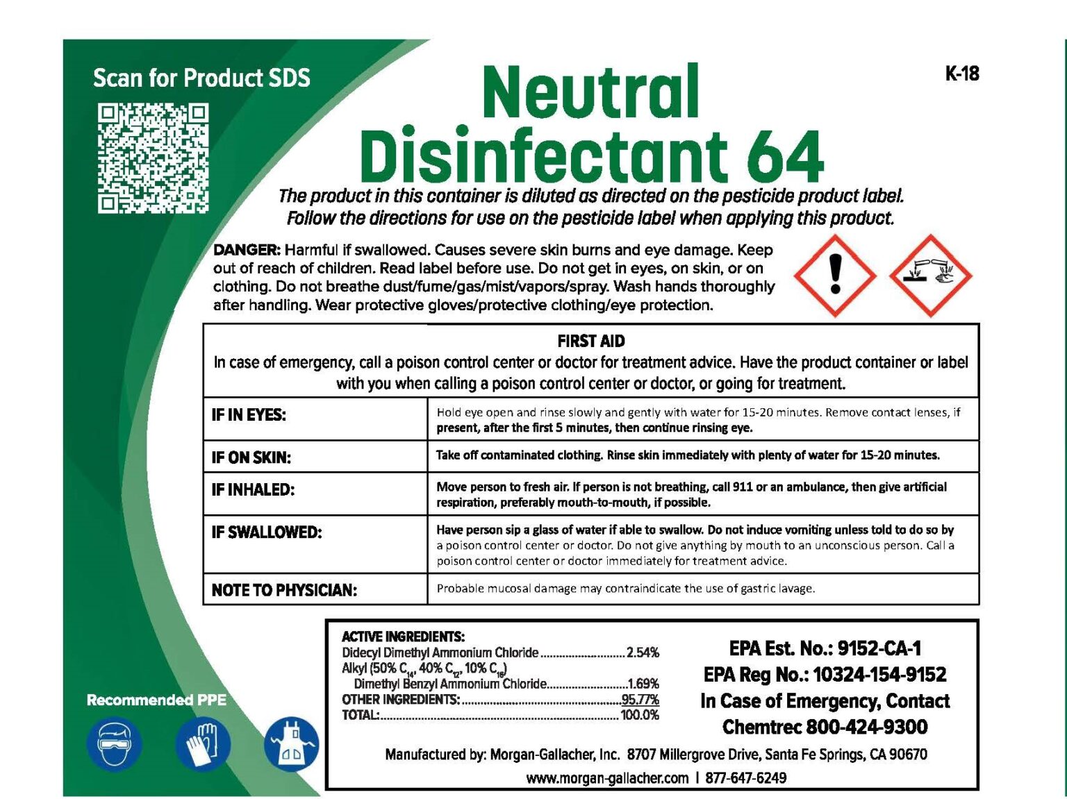 Neutral Disinfectant 64 EPA Approved Sanitizer Surface Cleaner